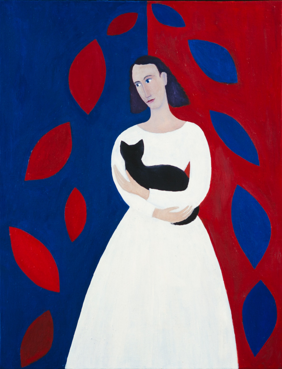 Monika mit Katze 1983 Öl auf Leinwand 70x90cm