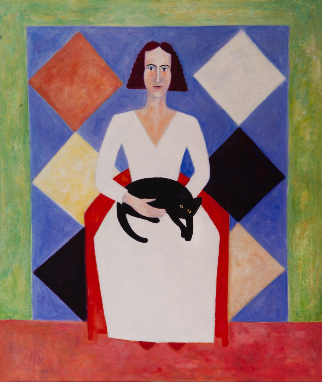 Monika mit Katze 1988 Öl auf Leinwand 100x135cm