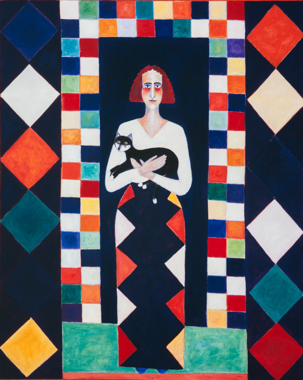 Monika mit Katze 1988 Öl auf Leinwand 110x140cm