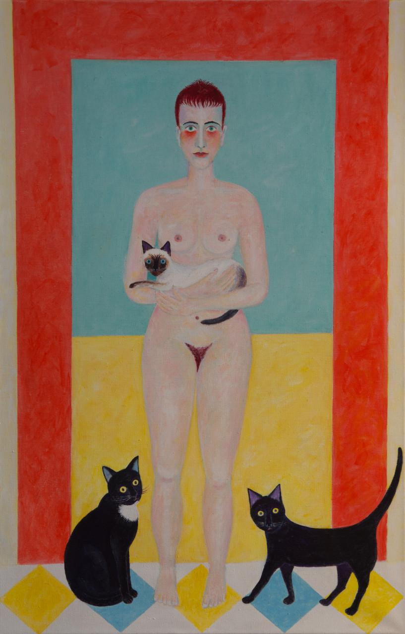 Akt mit Katzen 2015 Acryl auf Leinwand 90x140cm